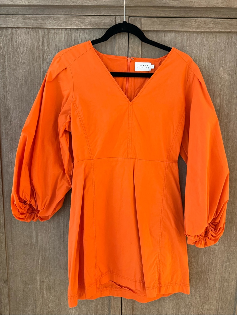 Tanya Taylor Orange V-Neck Puff Sleeve mini dress